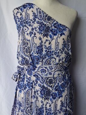 Taj By Sabrina Crippa One Shoulder Dress Resortwear Pasley White Blue S